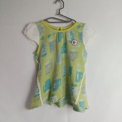 M1-04121 【Kids】 Petit jam (プチジャム） 半袖 子供服Tシャツ (110) /黄緑 全体的にほつれ有 HT-夏
