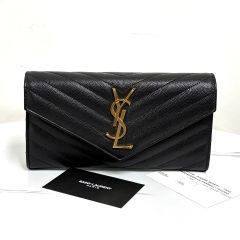 ♡付属品完備♡イヴサンローラン 長財布 レザー Vステッチ カサンドラ