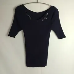 M1-04125 【Women】 PROPORTION (プロポーション） 半袖 ニット (M相当) /ネイビー HT-夏のサムネイル