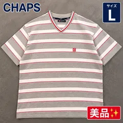 CHAPS チャップス ボーダー Vネック 半袖 カットソー L グレーのサムネイル