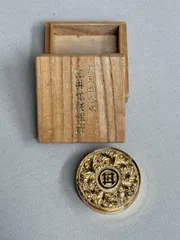 【24金メッキ】三井信託銀行 記念 朱肉 24K G.P. 木箱入り 昭和レトロのサムネイル