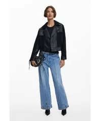 デジグアル レディース アウター ジャケット・ブルゾン レザー フェイクレザー ジャケット Desigual Womens Combined faux leather jacket Black ブラッのサムネイル