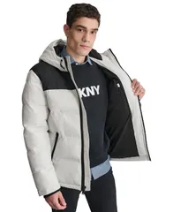 ダナ キャラン ニューヨーク メンズ アウター ジャケット・ブルゾン コート DKNY Mens MixedMedia Puffer Coat Iceのサムネイル