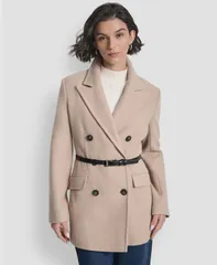 ダナ キャラン ニューヨーク レディース アウター ジャケット・ブルゾン コート DKNY Womens Short DoubleBreasted Belted Coat Light Camel キャのサムネイル