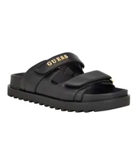 ゲス レディース シューズ サンダル GUESS Womens Fabulon Two Strap Fabric Slideon Sandals Black Pink ブラックのサムネイル