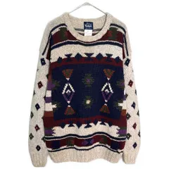 90年代 WOOLRICH ウールリッチ ラミーコットンニットセーター ネイティブ柄(メンズ XL)中古 古着 Y5533のサムネイル