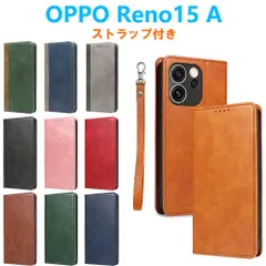 OPPO Reno15 A ケース 手帳型 PUレザーケース 人気 ストラップ付き カード収納 ストラップホール マグネット スタンド 衝撃吸収 ベルトなし TPUスマホカバー 手触りの良い高品質PUレザー
