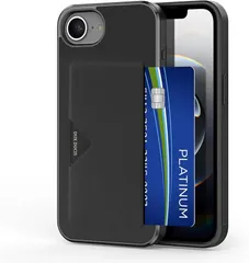 【ミニマリストには高】iPhone 17e /iPhone 16e ケース カバー カード収納 上質な手触り アイフォン 17e/16e 背面カード収納 カバー 耐衝撃 軽量 薄型 ICカード収納 P-card(17e/16e兼用 、ブラック)のサムネイル