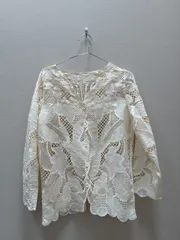 ☆284☆ 美品 mysty womanミスティウーマン 2way カットワークレース ブラウス カーディガン F 白MW061109FPのサムネイル