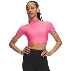 アンダーアーマー レディース トップス シャツ Under Armour Womens HeatGear Crop Mock Pink FrenzyPrime Pink ピンクのサムネイル