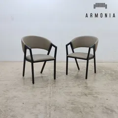 展示品 ARMONIA アルモニア HMD-02 ダイニングチェア/アームチェア/肘掛け椅子 ブラック×グレージュ 2脚セット EPUレザー 8万のサムネイル