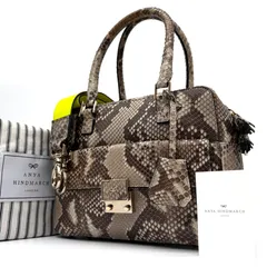 極美品 アニヤハインドマーチ ANYA HINDMARCH スモールカーカー 2way ハンドバッグ ショルダーバッグ パイソン 蛇柄 レザー 本革 ブラウン 夏休み 帰省 お盆 敬老の日 秋 ギフト ご褒美のサムネイル