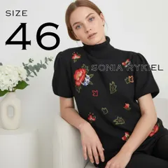 【希少】SONIA RYKIELソニアリキエル エンブロイダリー刺繍 フラワー総柄 タートルネックニット パフスリーブ 46(M) 黒ブラック 【古着】【中古】【送料無料】のサムネイル