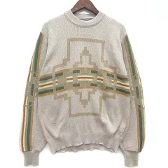 ペンドルトン PENDLETON ネイティブ柄 クルーネック コットン ニット セーター 長袖 ベージュ Mのサムネイル