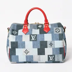 極美品 LOUIS VUITTON ルイヴィトン スピーディ30 モノグラム デニム スクエア パッチワーク M45041 ブルー レッド ゴールド金具 中古 4a005305のサムネイル
