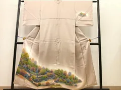 MOH0-0290 訪問着　作家物　手描き　流水風景樹林文　暈し染め　金彩　正絹　逸品のサムネイル