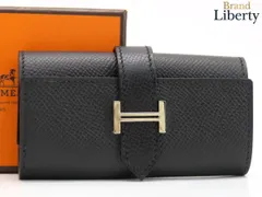 【ほぼ新品】エルメス HERMES ベアン 6連 キーケース キーリング キーホルダー ブラック シルバー金具 ヴォーエプソン □J刻のサムネイル