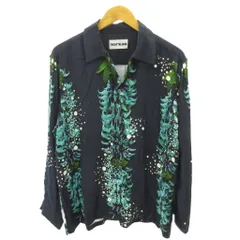 ニートアロハ NEAT ALOHA シャツ 植物 総柄 長袖 M 紺 ネイビー 0702
