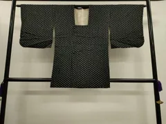 MOH0-0292 道行コート　絞り　麻の葉地紋　黒地　正絹　逸品のサムネイル