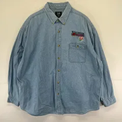 古着 90's/90年代 リー Lee デニム 長袖シャツ ボタンダウン 胸ポケット 大きいサイズ ロゴ 刺繍 2XL  水色系 メンズのサムネイル