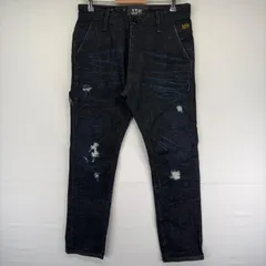 古着 ジースターロゥ G-STAR RAW デニム パンツ ボタンフライ ストレート ワンポイントロゴ ダメージ加工 w32 L34  ネイビー系 メンズのサムネイル