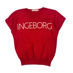 INGEBORG インゲボルグ ビッグロゴ 半袖 コットン ニット セーター /レッド系 レディース ピンクハウス ビンテージのサムネイル