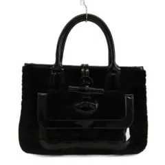 ロンシャン LONGCHAMP ル ロゾ トートバッグ ハンドバッグ ボア フェイクファー エナメル ロゴ 黒 ブラック /XZ ■GY42のサムネイル