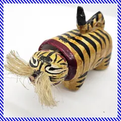 張子 虎 首振り虎 全長約16cm 麻ひげ 張り子 民芸品 郷土玩具 魔除け 縁起物 端午の節句 置物 昭和レトロ 当時物のサムネイル