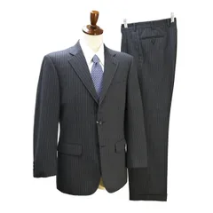 HARDY AMIES 2つボタン シングルスーツ 袖口3つボタン AB5 M ダークグレー ストライプ ツータック 春秋冬 819290-489 6NG024 【送料無料】【中古】【メンズビジネス】202607のサムネイル