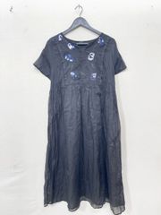 TABASA 花柄刺繍 半袖チュニック ブラック - メルカリ