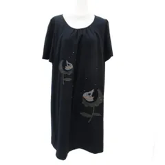 ソニア ソニアリキエル SONIA SONIA RYKIEL ワンピース ひざ丈 半袖 48 XXL 大きいサイズ ネイビー 紺色 フラワーモチーフ アップリケ スタッズ /SM17 ■GY58のサムネイル