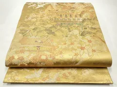 平和屋着物◎六通柄袋帯　風景花鳥文　金銀糸　正絹　逸品　CABJ3821qeのサムネイル
