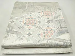 平和屋着物◎太鼓柄袋帯　駒刺繍　雲取り蜀江花文　銀糸　正絹　逸品　CABJ3857qeのサムネイル