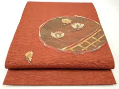 平和屋着物◎太鼓柄袋帯　刺繍　ふくれ織　草花文　金糸　正絹　逸品　CABJ3859qeのサムネイル
