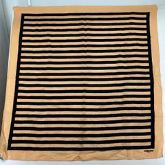 美品 renoma PARIS/レノマ スカーフ 絹100% シルク ボーダー柄 ベージュ×ブラック 東京・川辺(株)[ON01146]のサムネイル