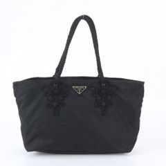 PRADA】2wayバッグ トートバッグ ロゴ金具 フラワーモチーフ ブラック