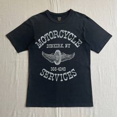 希少 archive WESTRIDE ウエストライド MOTORCYCLE SERVICESアーチロゴ フライングホイール 羽の生えたタイヤ ビンテージ調グラフィック 半袖Tシャツ カットソー ブラック フェード感 38 バイカー アメカジ モーターサイクルのサムネイル