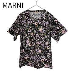 マルニ MARNI フラワープリント 半袖ブラウス パープル カーキのサムネイル