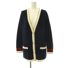 グッチ GUCCI エンブロイダリー GGパールボタン Vネックカーディガン ニット 刺繍 XS 紺 ネイビー マルチカラー 467691 /CX ■OSのサムネイル