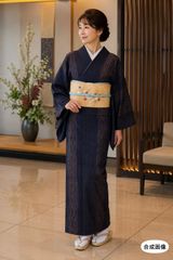 美品 正絹単衣 結城紬 川村久太郎 新品未使用全通袋帯セット 裄68 身丈