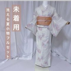 超特価！ 洗える夏着物 絽紗 小紋 フルセット ポリ 白地 草木
