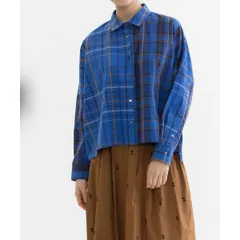 新品未使用 nop de nod ノップドゥノッド Ciel miscタイプライターチェッククロップドシャツ 長袖 トップス 255-504-6407 コットン ブルー Mサイズ 管理番号：501M-1925のサムネイル