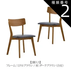 種類2：ミドルブラウン×ダークブラウン/2脚セット ダイニングチェア ピンゴ 節ありオーク突板 2カラー 4タイプ 1脚 2脚セット W46×D50×H80×SH46cm 天然木 おしゃれ シンプル 食卓 リビングチェア 合皮 布 ファブリック 北欧 送料無料のサムネイル
