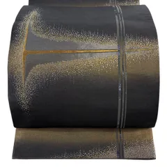 【美品】 袋帯 逸品 菱屋善兵衛 落款 縞 幾何学模様 金銀糸 箔 黒 六通 正絹 【中古】のサムネイル