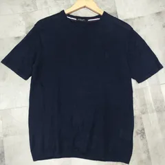 BLACK LABEL CRESTBRIDGE 麻100% 半袖 サマーニット サイズ3 Lサイズ相当 ネイビー 紺色 CBロゴ刺繍 リネン 薄手 クルーネック Tシャツのサムネイル