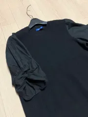キース keith ウール100 シャカシャカ素材袖 半袖 Tシャツ ブラック バイカラー シャーリング パフ 5分のサムネイル