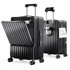 [ColoLife] スーツケース フロントオープン 多機能 キャリーケース 機内持ち込み 前開き 軽量 カップホルダー付き 隠しフック機能 キャリーバッグ USB＋Type C充電機能 携帯スタンド TSAロック搭載 耐衝撃 静音 360度回転 キャリー 1のサムネイル