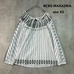 BCBG MAXAZRIA ビーシービージーマックスアズリア XS ブラウス トップス XS 長袖 チュニック コットン 綿 100% ストライプ 幾何学 エスニック ボヘミアン 総柄 リボン キーネック ギャザー⁠ ★ ■◇のサムネイル