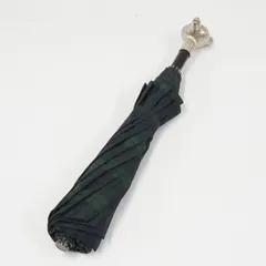 折りたたみ傘 FOX UMBRELLAS フォックスアンブレラズ USED美品 アニマルヘッド グリーン チェック 英国製 紳士傘 58cm FS9781のサムネイル
