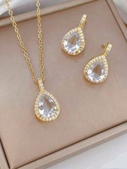Ladies' Jewelry Set: 1 Set of Elegant Teardrop White Micro-Inlay Necklace and Earrings, Vintage Design Fashion Jewelry Set, Suitable for Women's Weddings, Parties, Daily Wear, and Festivals.